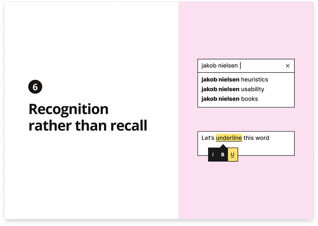 Graphics image for heuristics number 6 “Recognition rather than recall”
