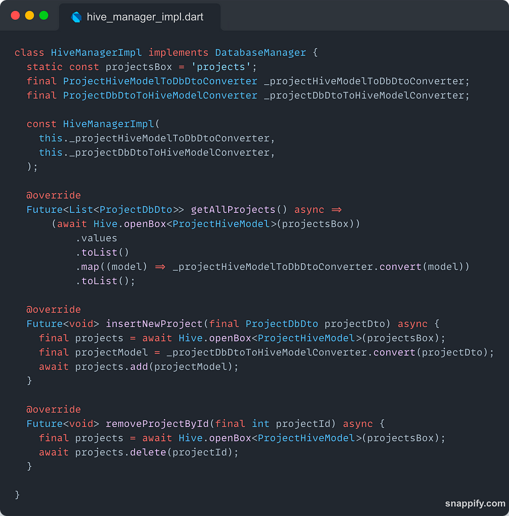 Code of class Hive manager implementation