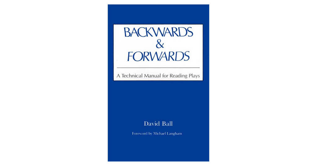 Backwards & Forwards book cover. Blue cover with white rectangle. Blue text title on white rectangle.
