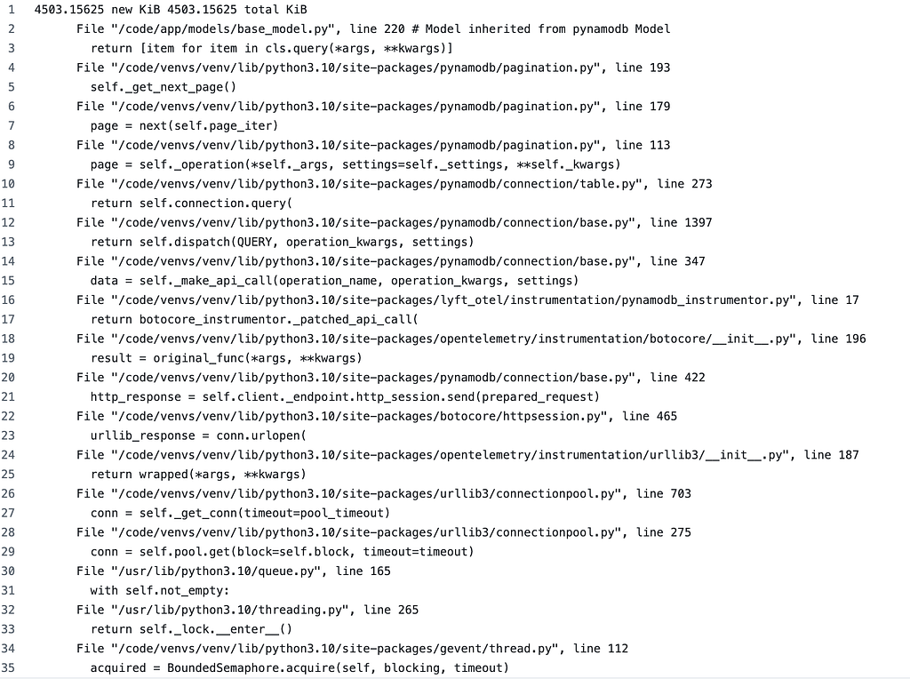 Stack trace dump from memory profiler