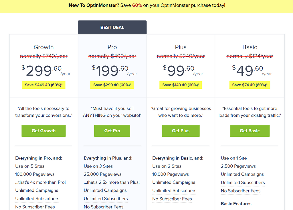 OptinMonster Pricing Plans
