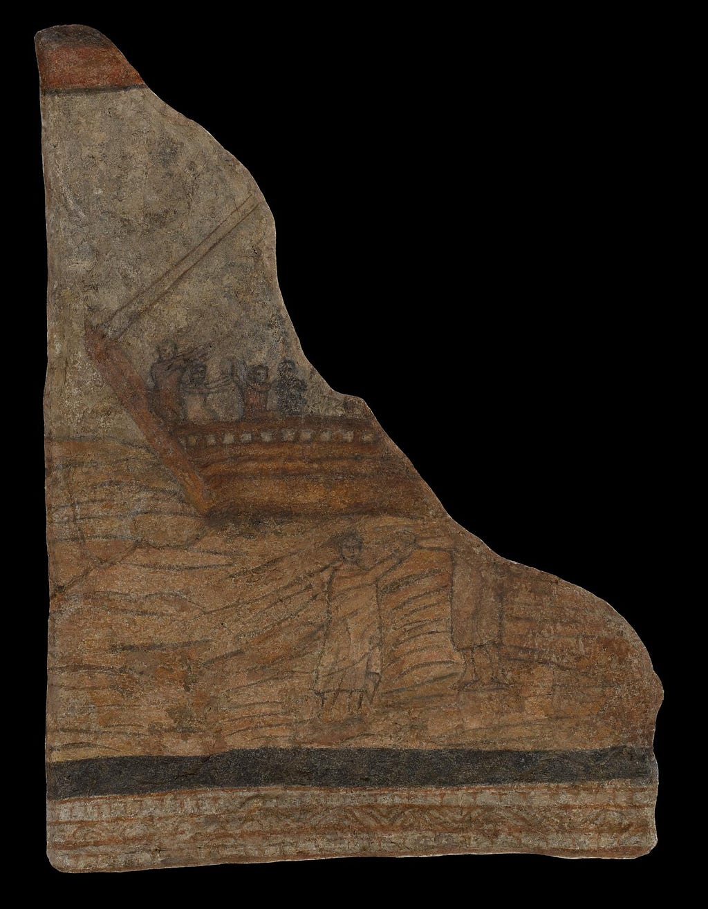 Ancient Christian art from Dura-Europos showing Jesus and Peter walking on water.