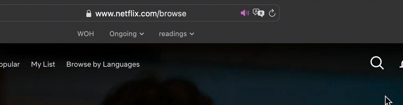A gif of the Netflix web homepage search box and the URL bar, as text is entered into the search box, the URL is updated with an appended query string of the text entered into the search box