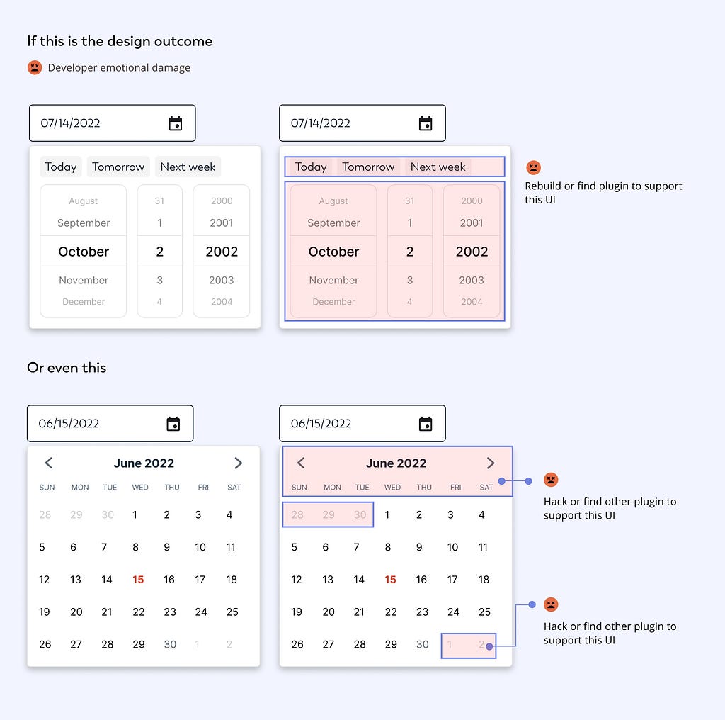 UI solution from a designer that has resulted in extra work for the developer