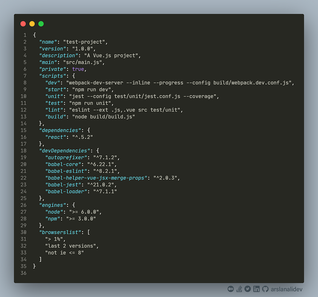 package.json file example — arslanalidev