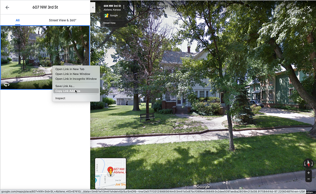 Copying the link from a Google Streetview screen.