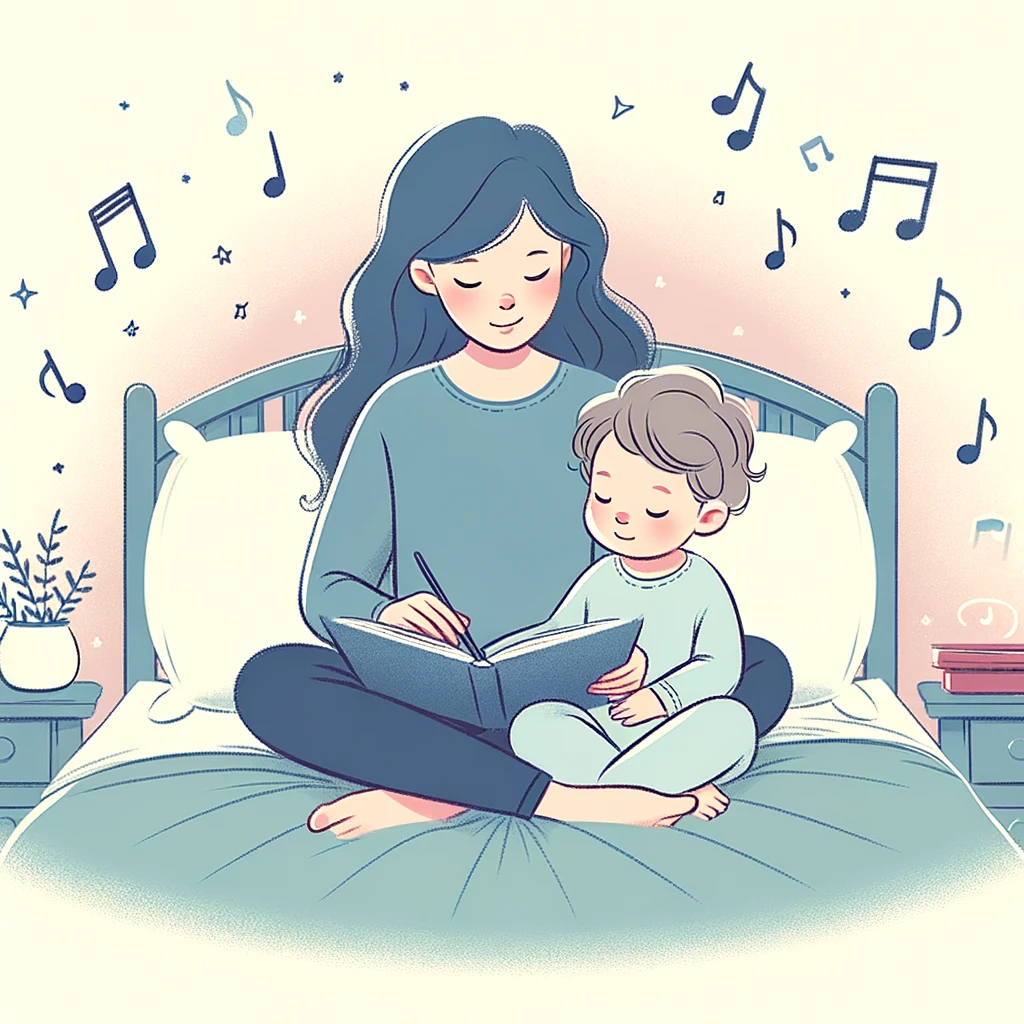 Mother and toddler immersed in a tranquil bedtime story session, emphasizing the calming essence of pre-sleep rituals