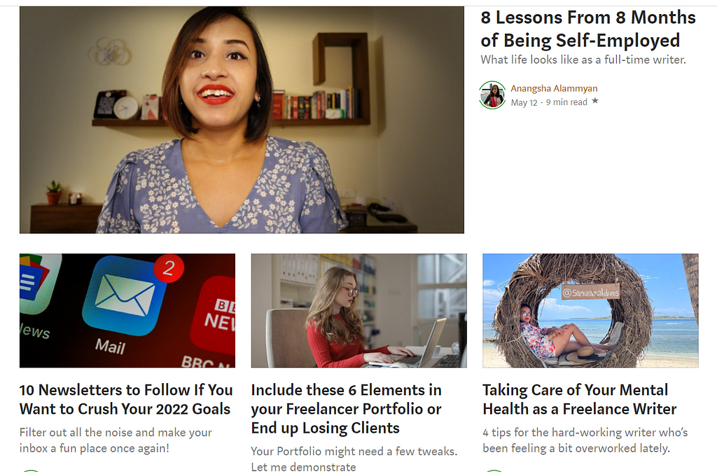 A screenshot of Freelancer’s Hub, Anangsha Alammyan’s Medium publication