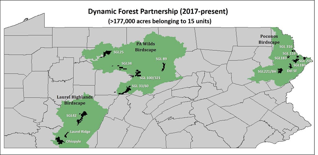 A map showing priority forest areas in Pennsylvania