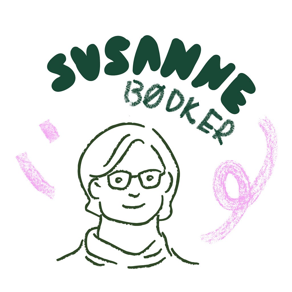 Sketch of Susanne Bødker, person with bob haircut and glasses