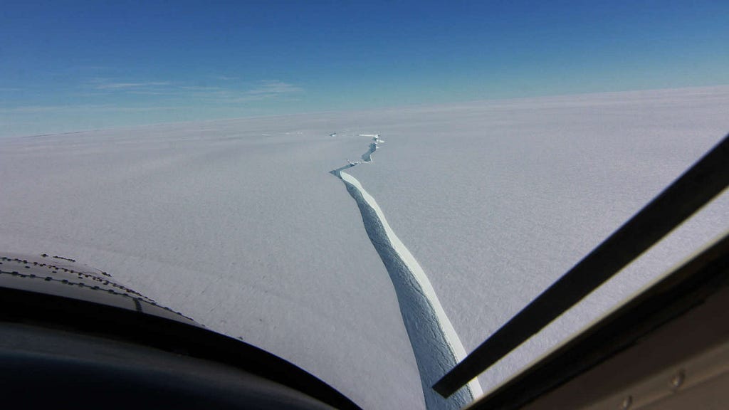 A picture of the gigantic iceberg that broke off Antarctica’s Brunt Ice Shelf on February 28, 2021. Photo credit: British Antarctic Society.
