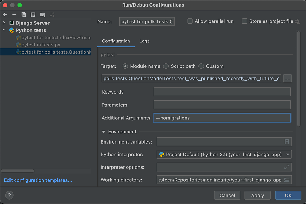 Configuring — nomigrations