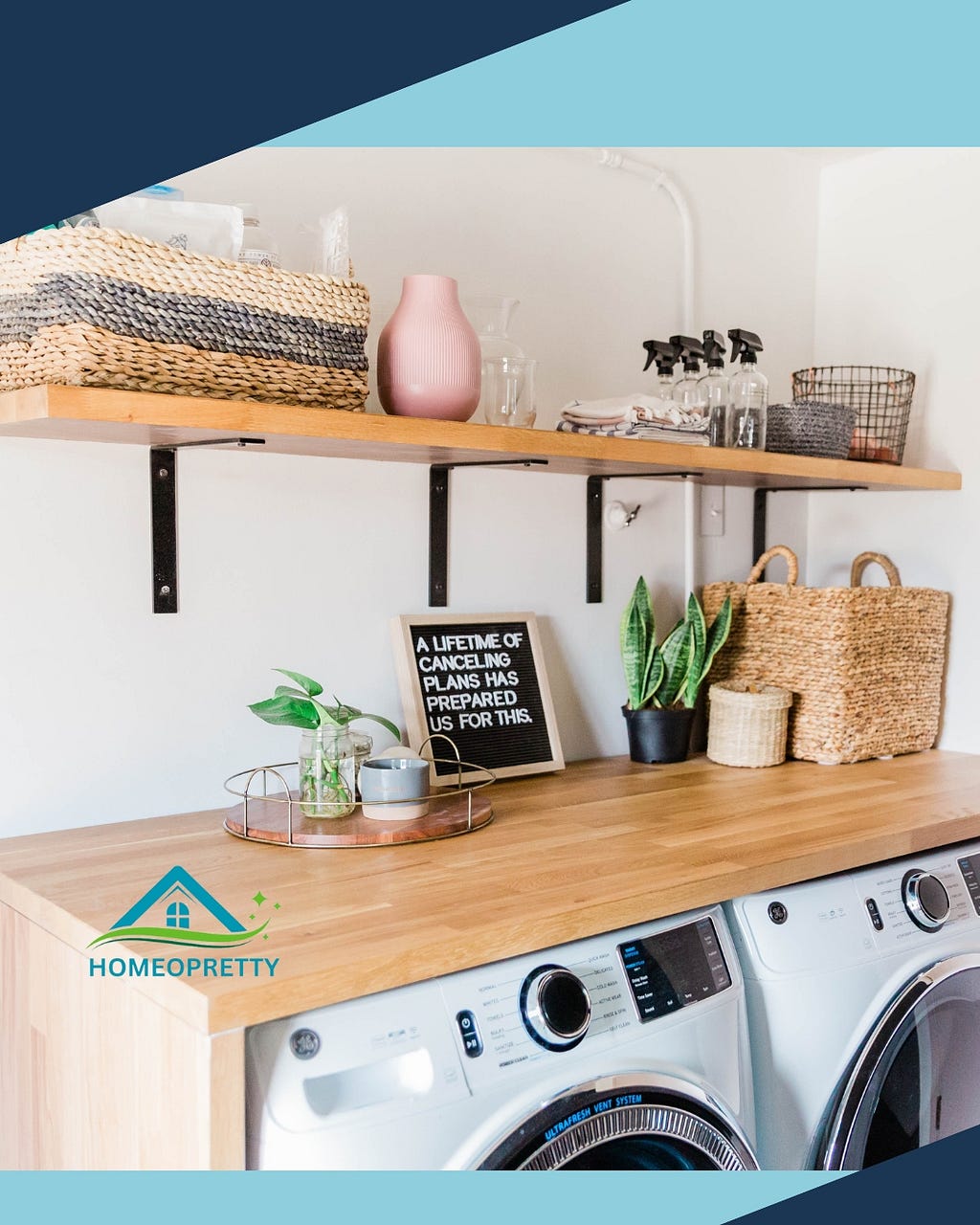 well-organized laundry room showcasing storage solutions like labeled bins, shelves, and hanging space.