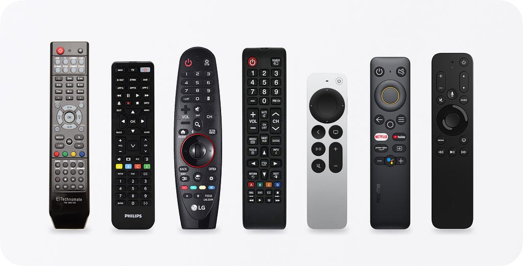 A variety of remotes for TVs and set-top boxes