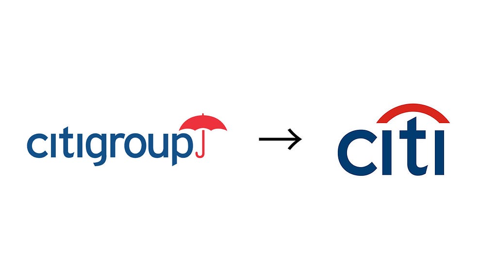 Citigroup’s logo (1999–2008) and Citi’s logo (2008-)