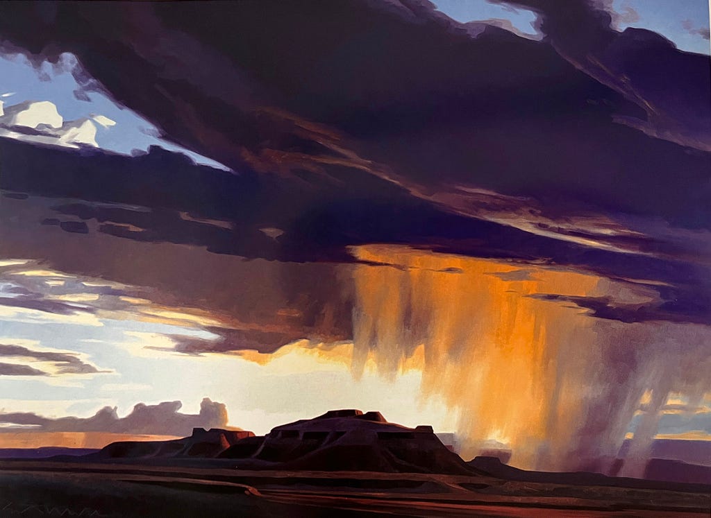 “Rainy Season, Four Corners” Oil on conavass 1993 Ed Mell, private Collection