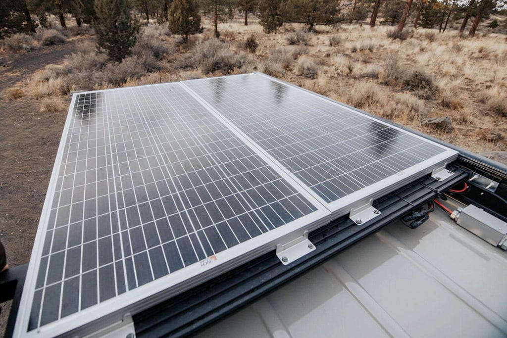Solar panels on roof of campervan