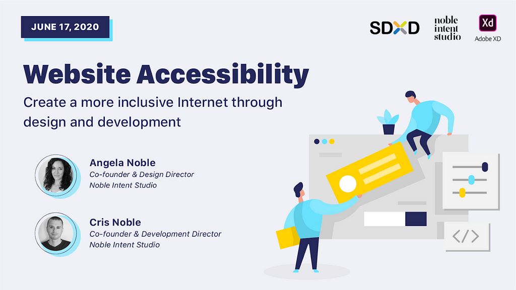 Presentation cover reads: Website Accessibility. Creative a more inclusive internet through design and development.
