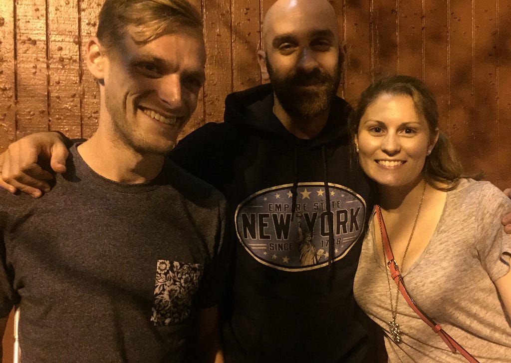 Me (right) pictured with Casey Harris (left) and Sam Harris (middle) from X Ambassadors outside of The Independent in San Francisco