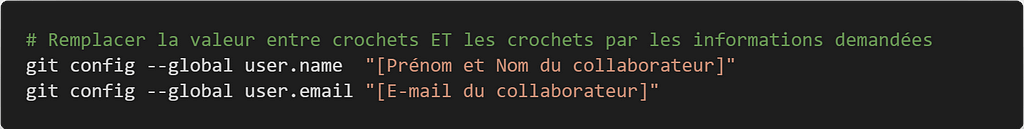 Commandes git config pour configurer nom et e-mail du collaborateur