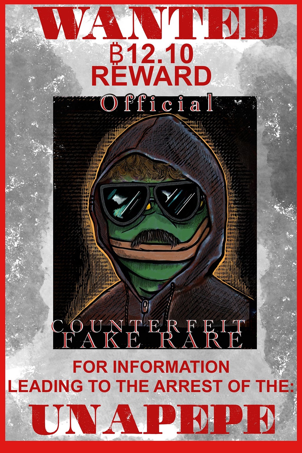 WANTED: UNAPEPE. (PEPE AS THE UNABOMBER) BY NORMANCOMICS AKA AARON GOMBAR. 2022. NO RIGHTS RESERVED.