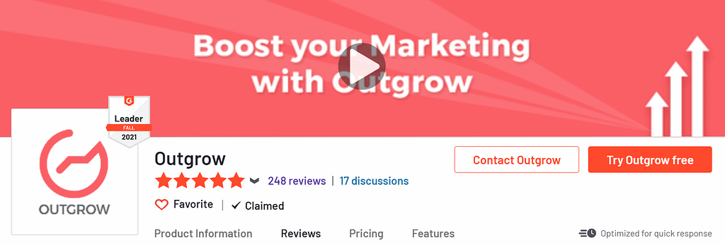 Outgrow: Rated 5/5 at a leading reviews platform.