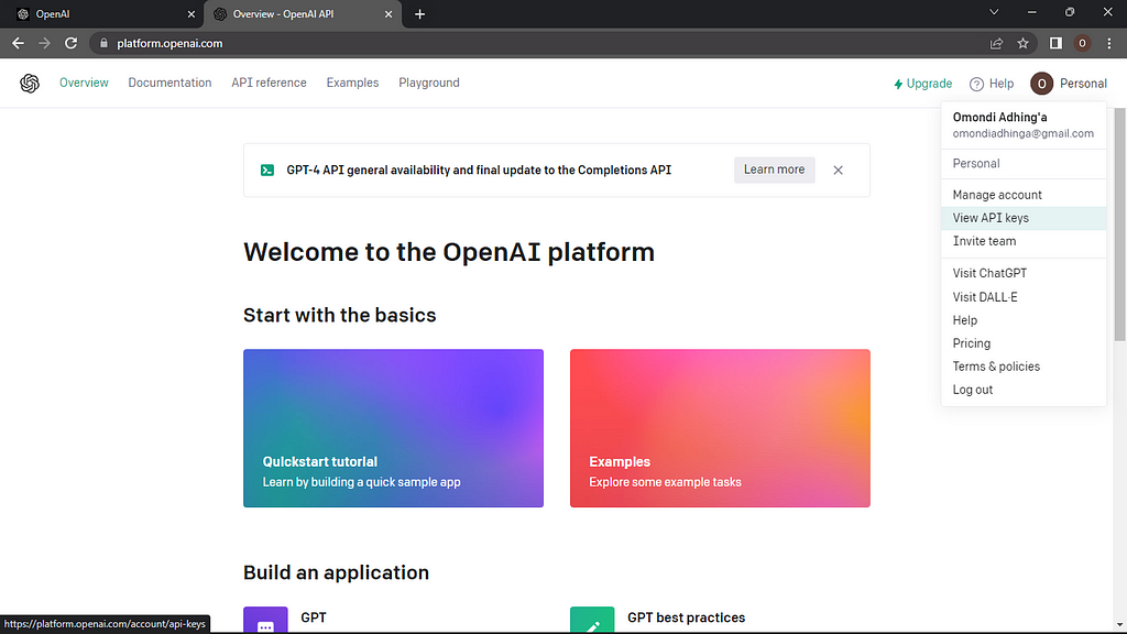 OpenAI platform dashboard