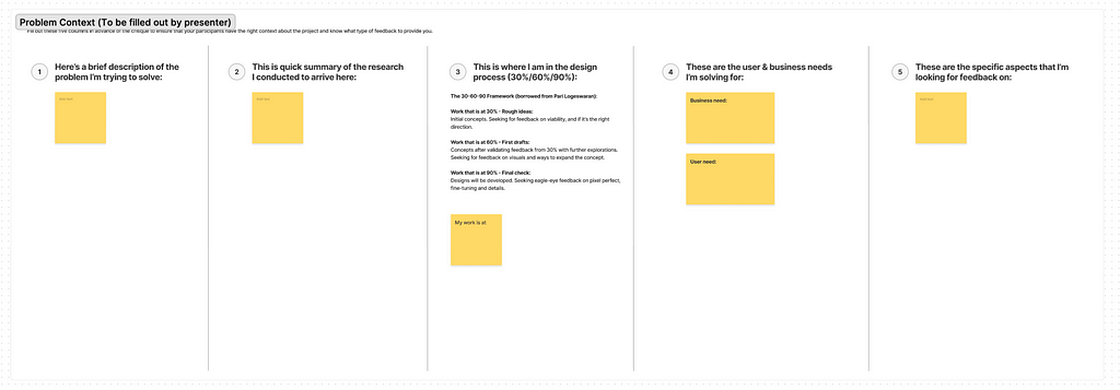 screenshot of the template designers fill out for design critiques