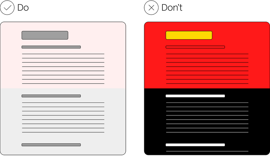 two mages of web page wireframes — Do and Don’t to illustrate the principles