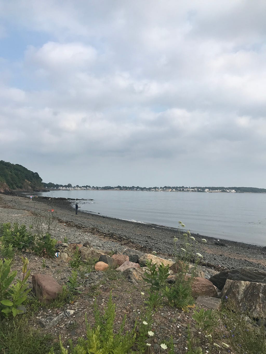 A typical rocky beach in Connecticut, this one in New Haven.