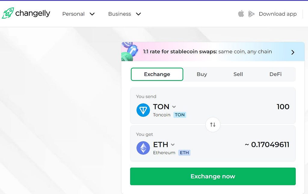 Convert TON for ETH with Changelly