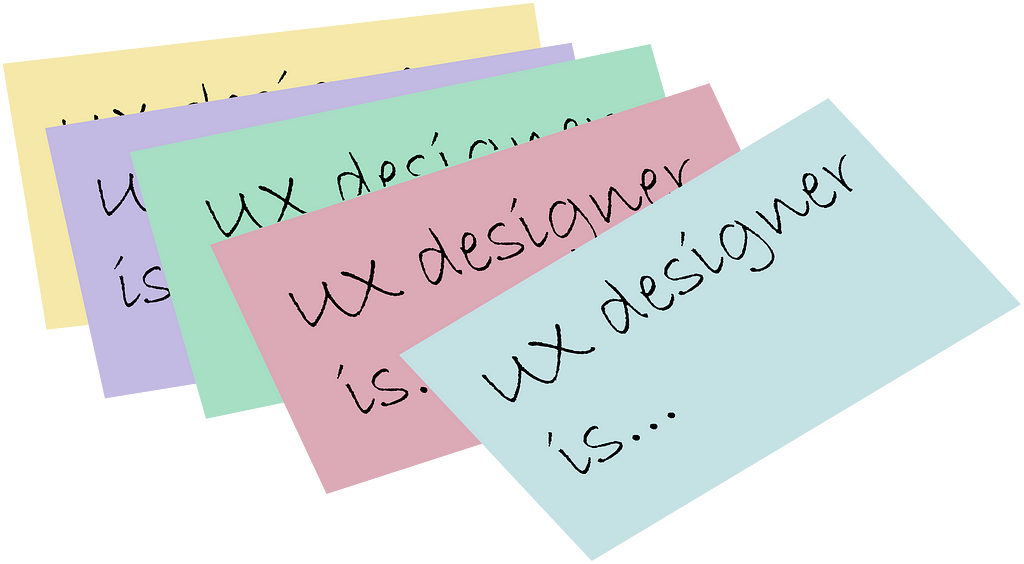 A pack of cue cards with the words “UX designer is…” written on them