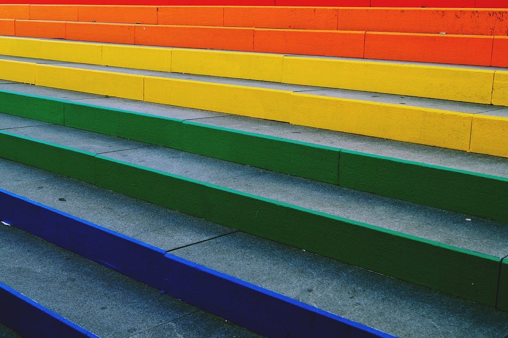 Concrete Stairs with Rainbow Colors Painted on them