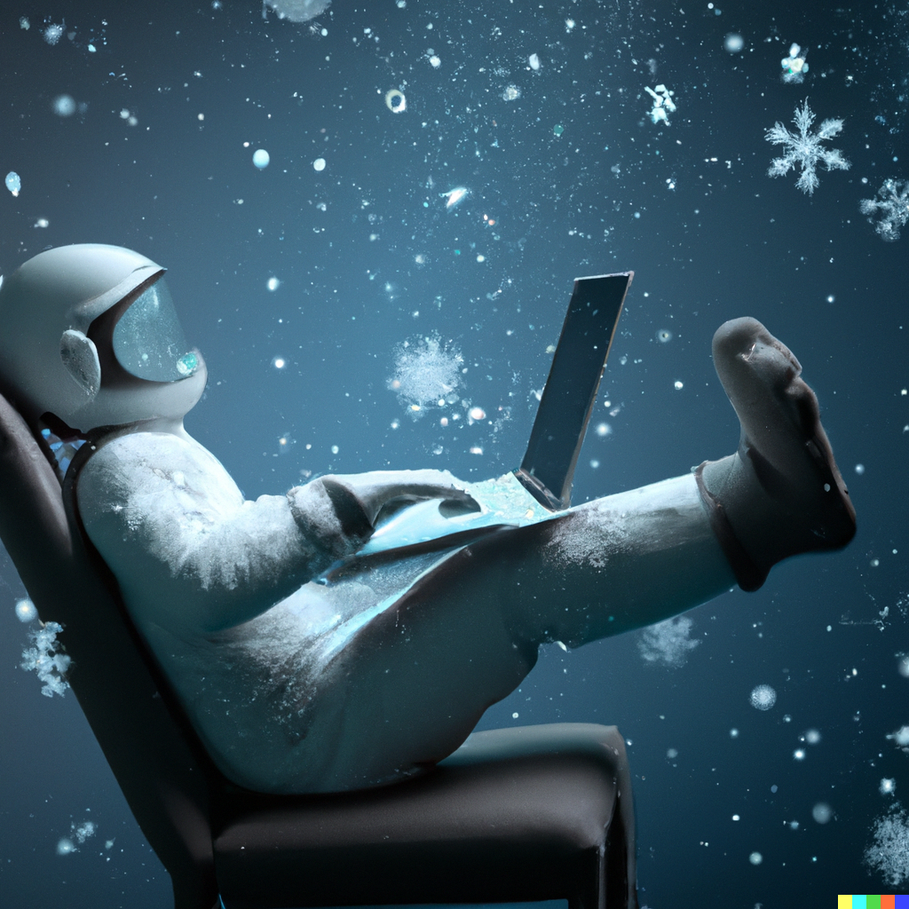 An astronaut lounging in space and running SQL queries on Snowflake.