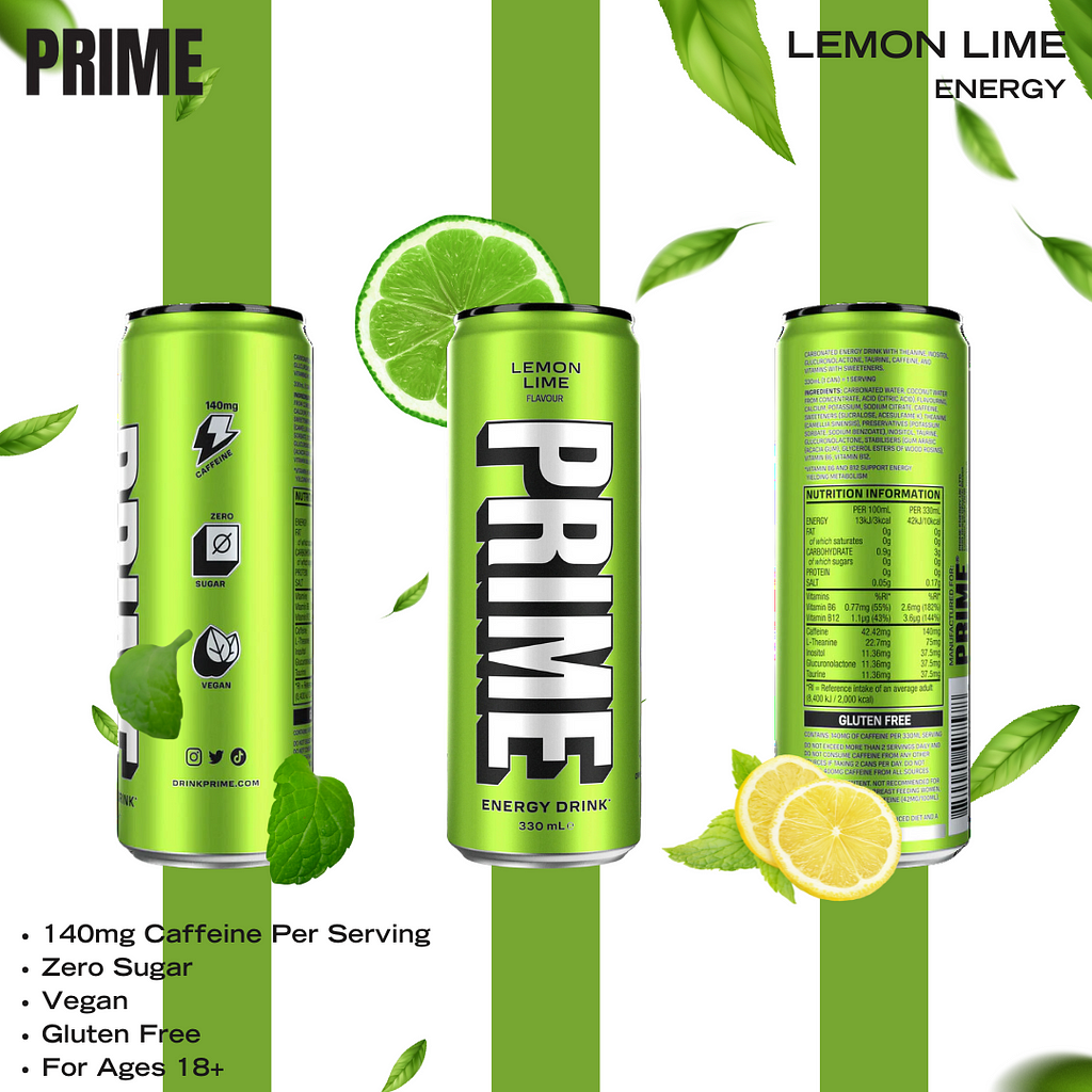 Prime energy drink Lemon Lime flavor