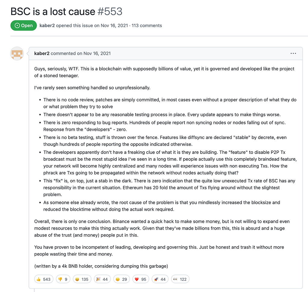 BSC is a lost cause GitHub Issue