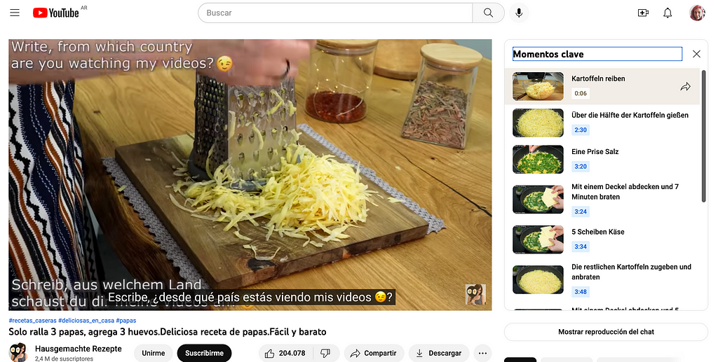 captura de youtube de una receta con pasos