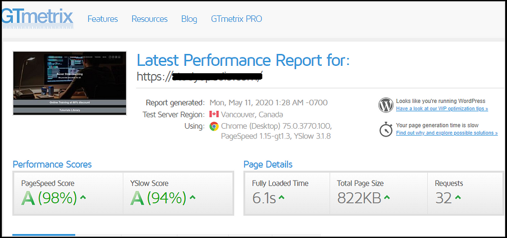 GTMetrix result enhanced