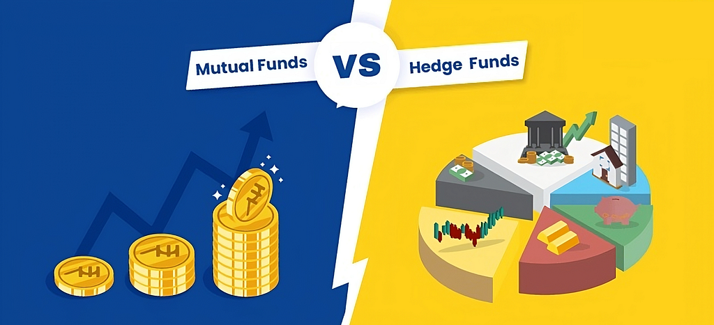 An image showing distinction between Mutual Funds and Hedge Finds