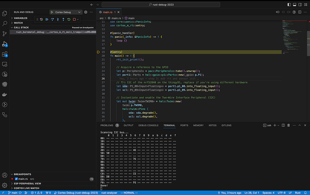 The final debuggin set-up