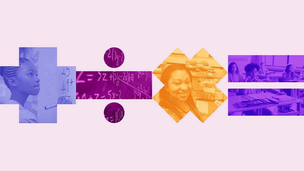Mathematical symbols with superimposed images of learning and classrooms. Photos by Alfexe, Skynesher, and Ridofranz/Getty Images and Candace Jackson. Design by Haley Okuley/RAND