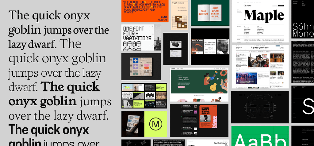 A collage of typefaces and inspirational references