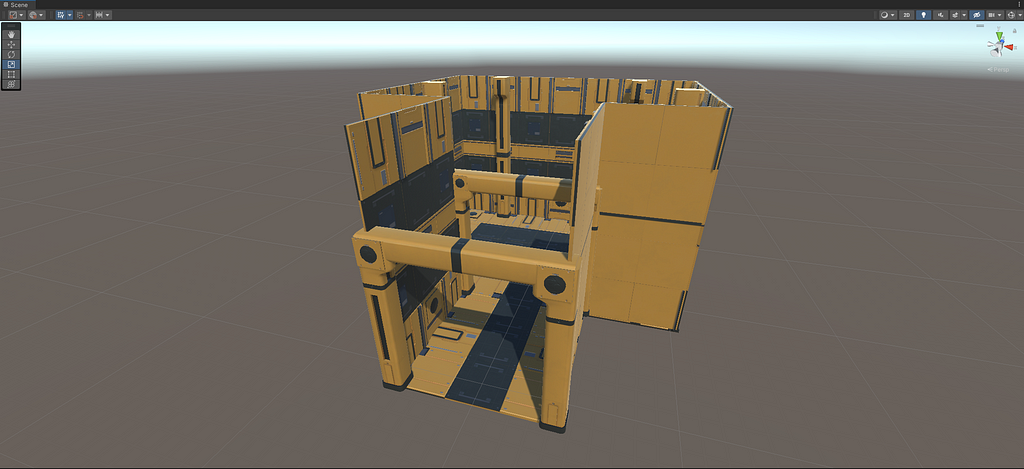 Showing the bare frame of the scifi room used in game demo scene.