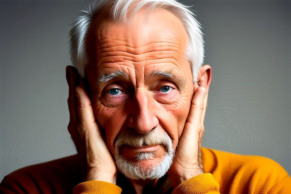 A middle-aged man covers his ears with his hands.