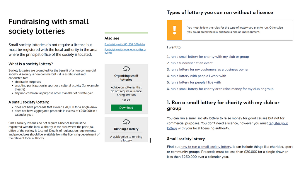 Two screenshots showing the previous and new pages for running a small lottery.