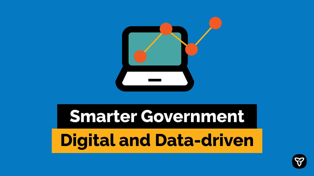 A computer with an orange line graphic superimposed followed by text which reads: Smarter Government Digital and Data-driven