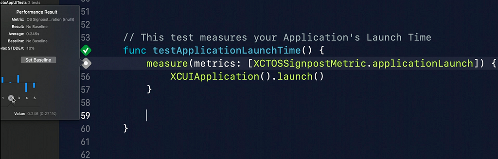 screenshot of code measure{ XCUIApplication().launch() }