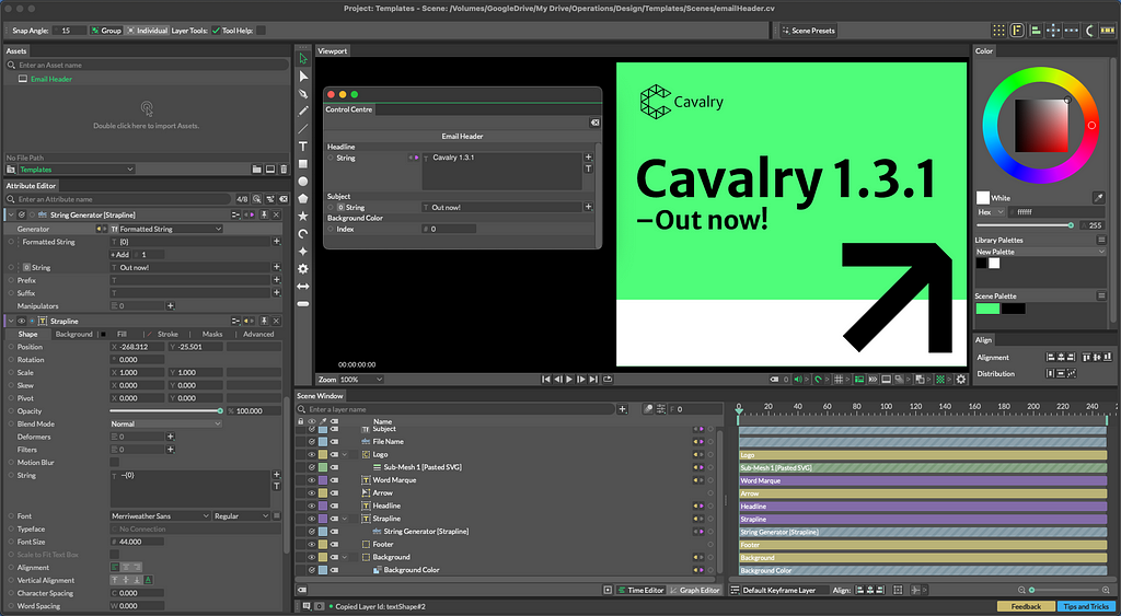 A screenshot of the Cavalry user interface displaying the Control Centre.