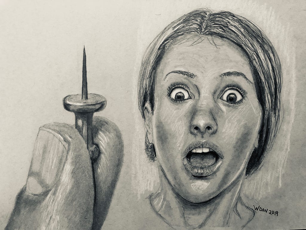 Mrs. Clarkson’s is shocked looking at the mystery push pin. Illustration by Walfredo Don
