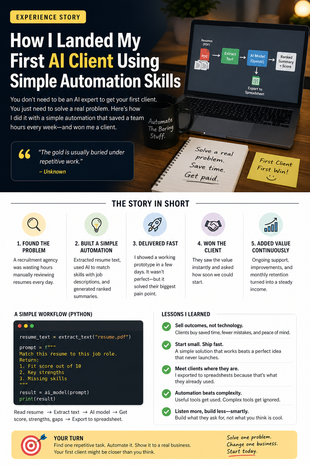 How I Landed My First AI Client Using Simple Automation Skills